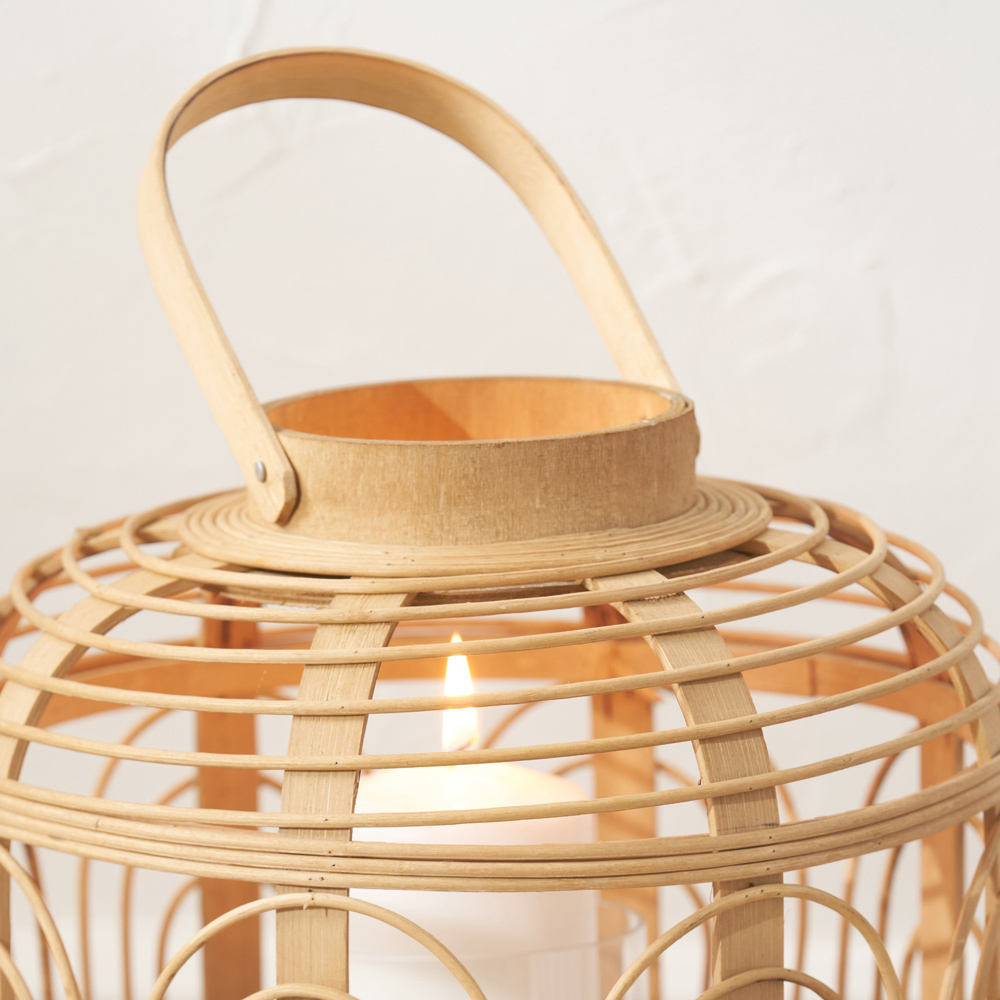 Pacific Lifestyle Natural Bamboo and Glass Lantern Small Image 3