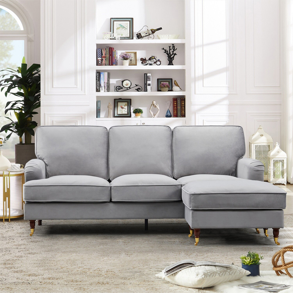 Woodbury 3 Seater Grey Velvet Reversible Corner Sofa Image 4