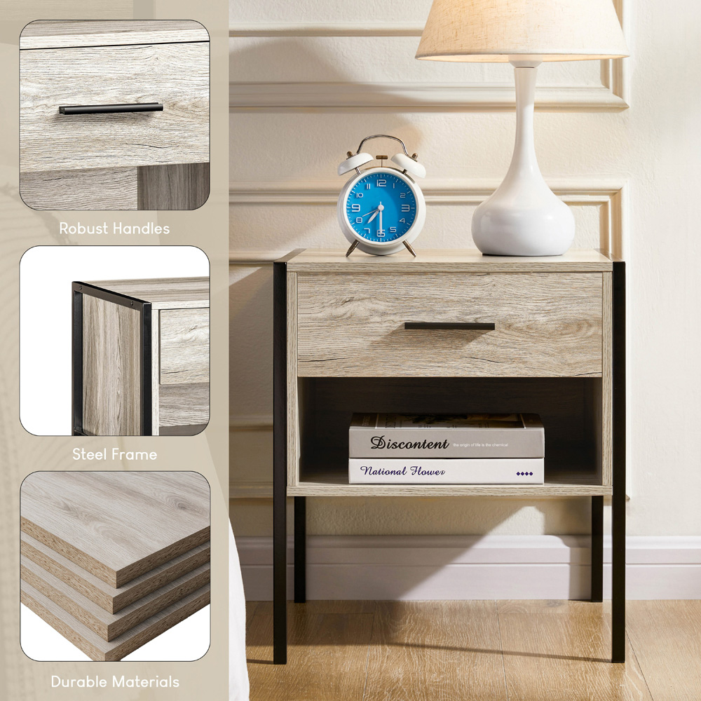 Vida Designs Brooklyn Single Drawer Grey Bedside Table Image 5