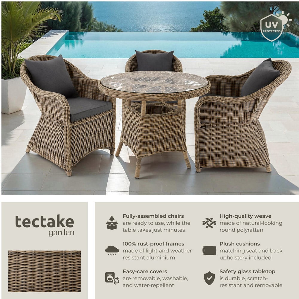 tectake Zurich 3 Seater Poly Rattan Garden Bar Dining Table Nature Image 3