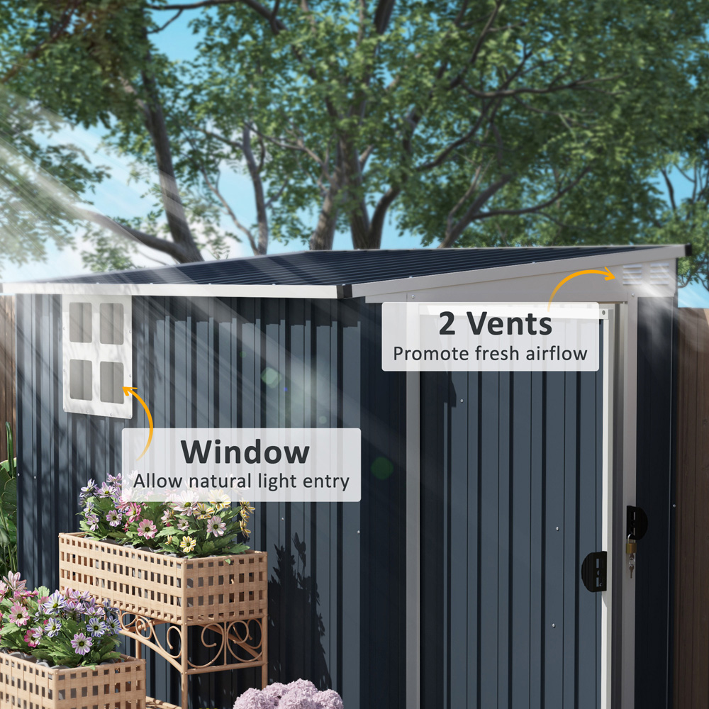 Outsunny 7.6 x 4ft Dark Grey Garden Storage Shed with Window Image 8