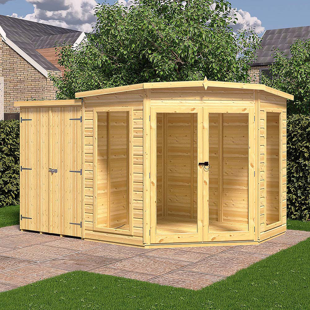 Shire Barclay 7 x 11ft Double Door Corner Summerhouse with Side Shed Image 2