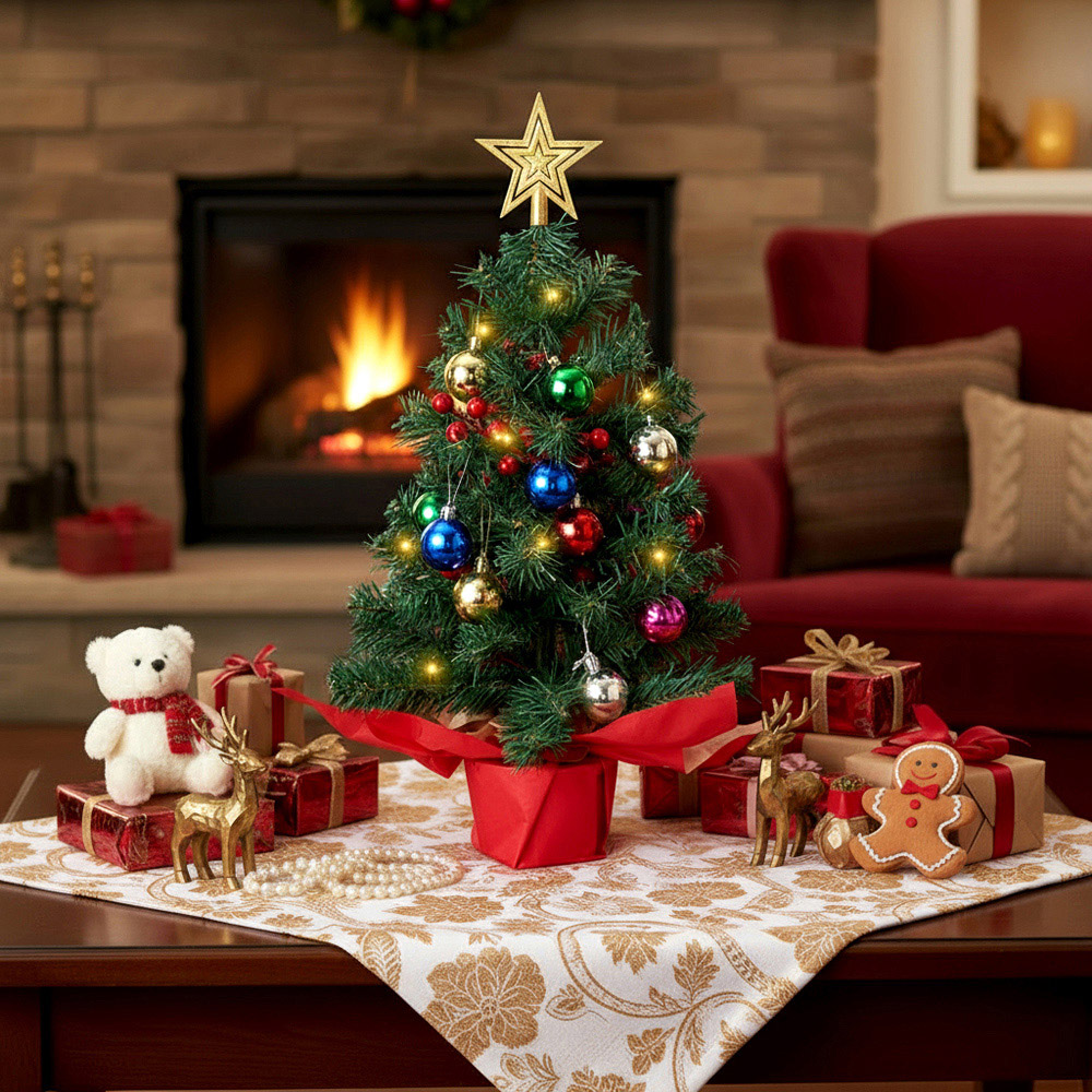 Living and Home Star Topper and Red Berries Mini Artificial Christmas Tree LED String Light 1.8ft Image 7