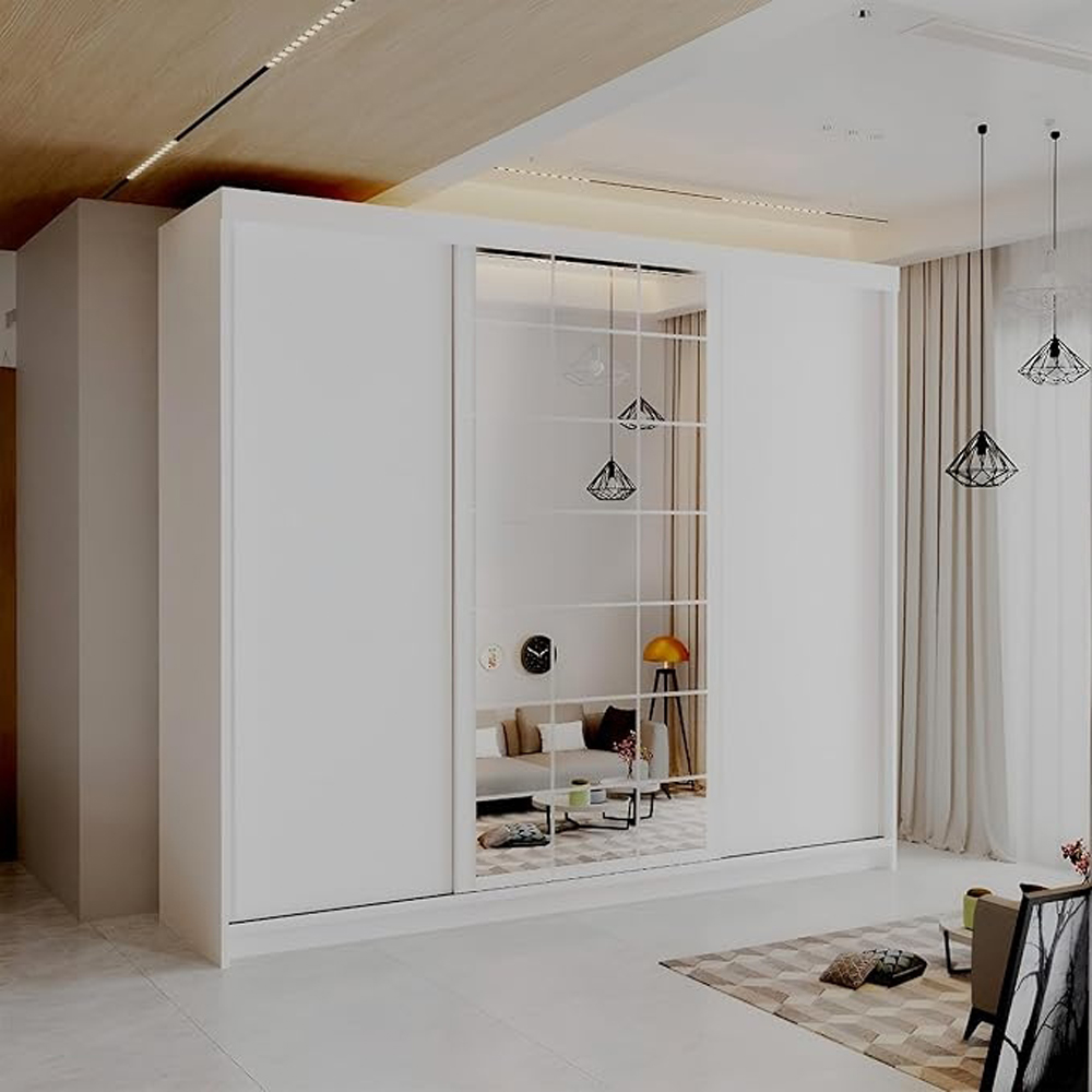 Sliding Wardrobes 4U 2 Sliding Door White Modern Central Grid Mirrored Wardrobe Image 3