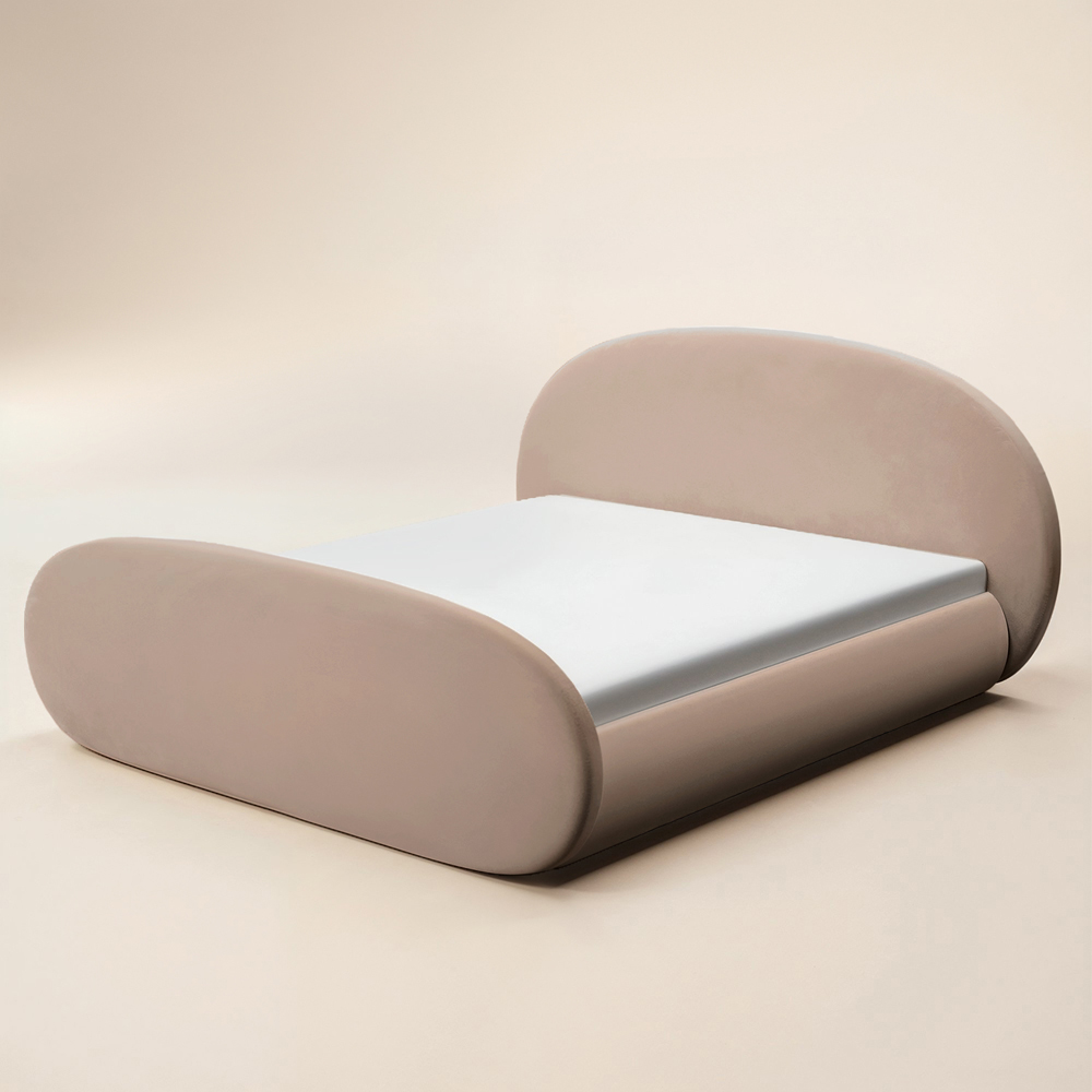 Flair Amos King Size Beige Velvet Sidelift Oval Ottoman Bed Image 3