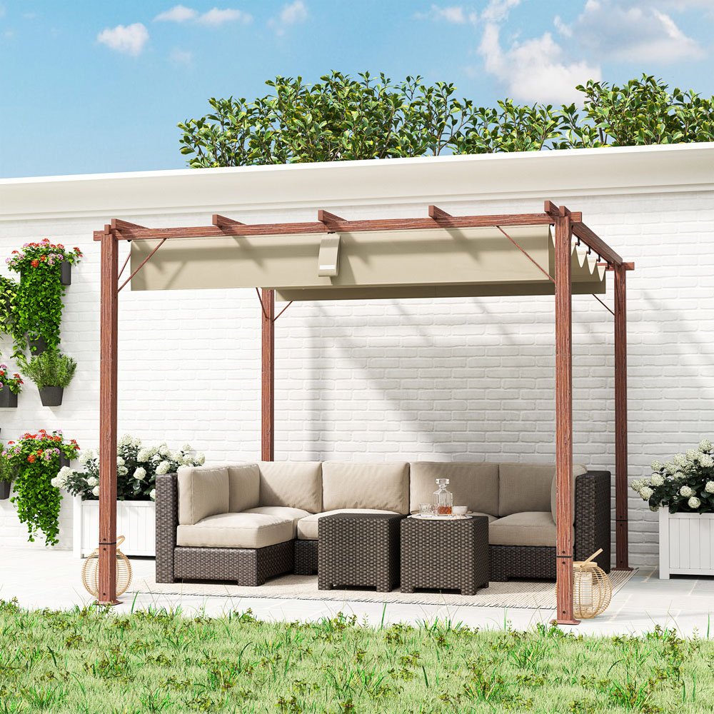 Outsunny 3 x 3m Natural Aluminium Garden Pergola with Retractable Roof Image 3