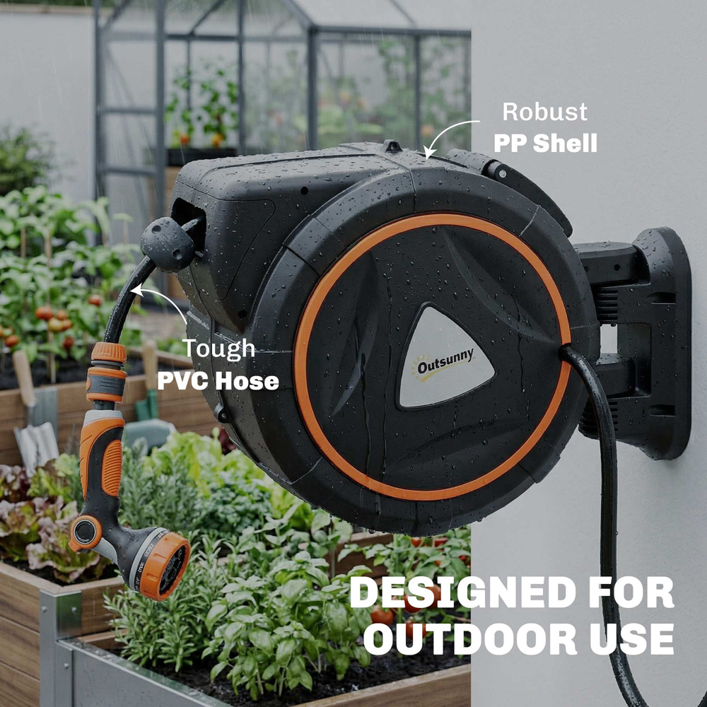 Outsunny 23m Black and Orange Wall-Mounted Retractable Hose Reel with Auto Retraction Image 3