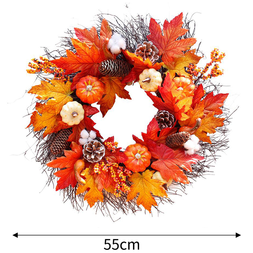 Living and Home LED Wreath with Maple Leaves Pumpkins Berries and Pinecones 55cm Image 8