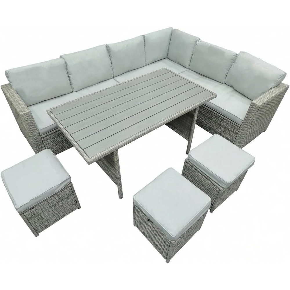 Alivio 9 Seater Grey Rattan Garden Sofa Set with Table and Cushions Image 2