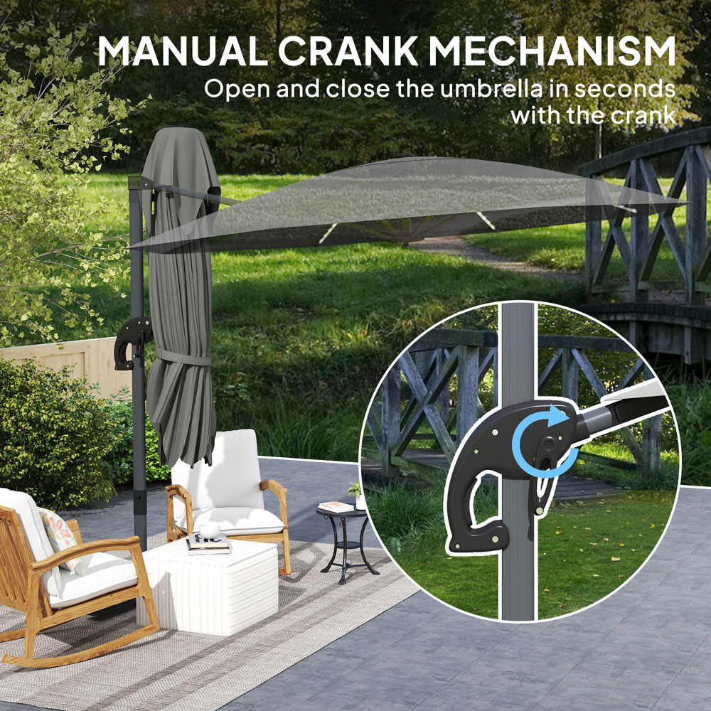 Outsunny 2 Tier Dark Grey Solar LED Crank Handle Parasol with Cross Base 3m Image 8