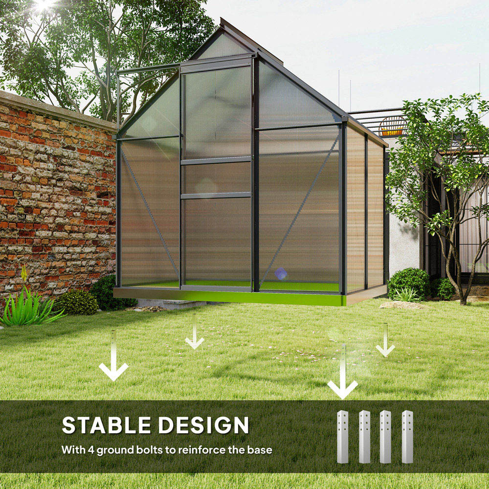 Outsunny 6.31 x 4.29ft Polycarbonate Walk In Garden Greenhouse Kit with Sliding Door Image 6