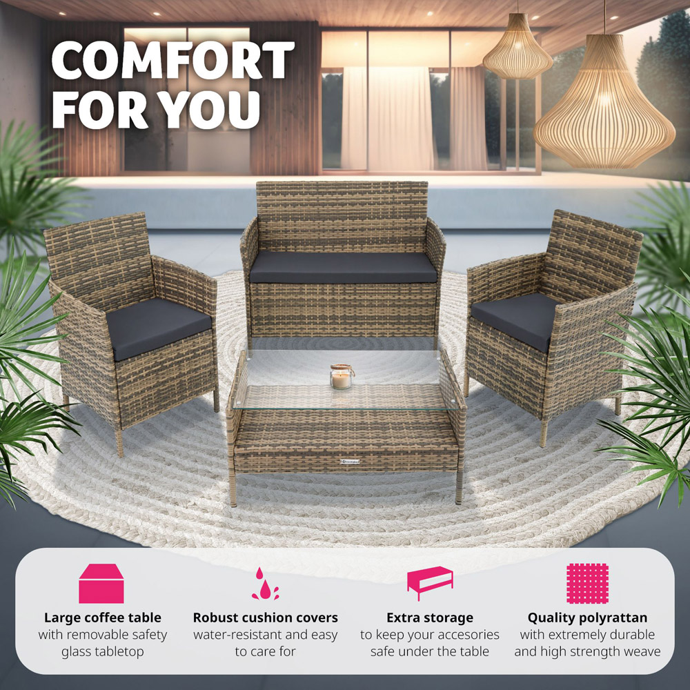 tectake Madeira 4 Seater Natural Rattan Garden Lounge Set Image 4
