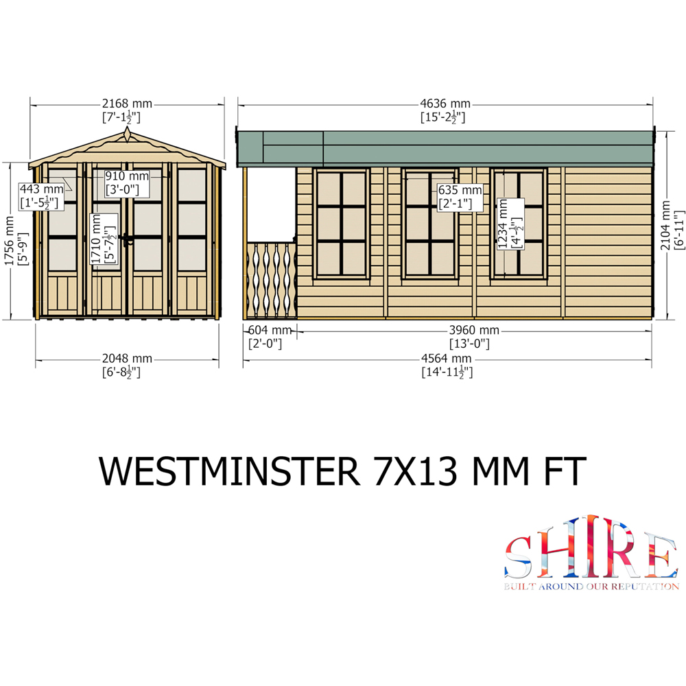 Shire Westminster 13 x 7ft Double Door Summerhouse with Veranda Image 9