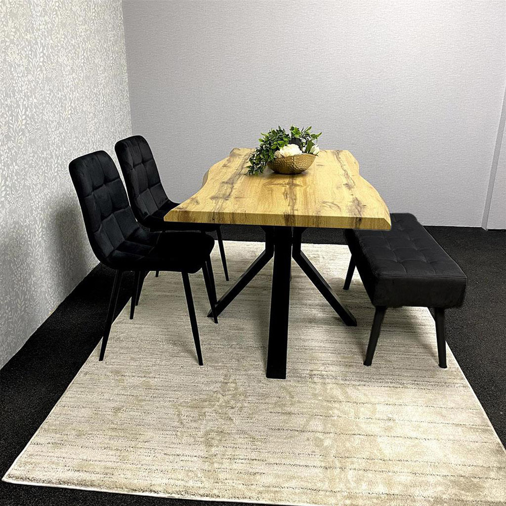 Portland 3 Seater Velvet Wooden Dining Set with Bench Black Image 2