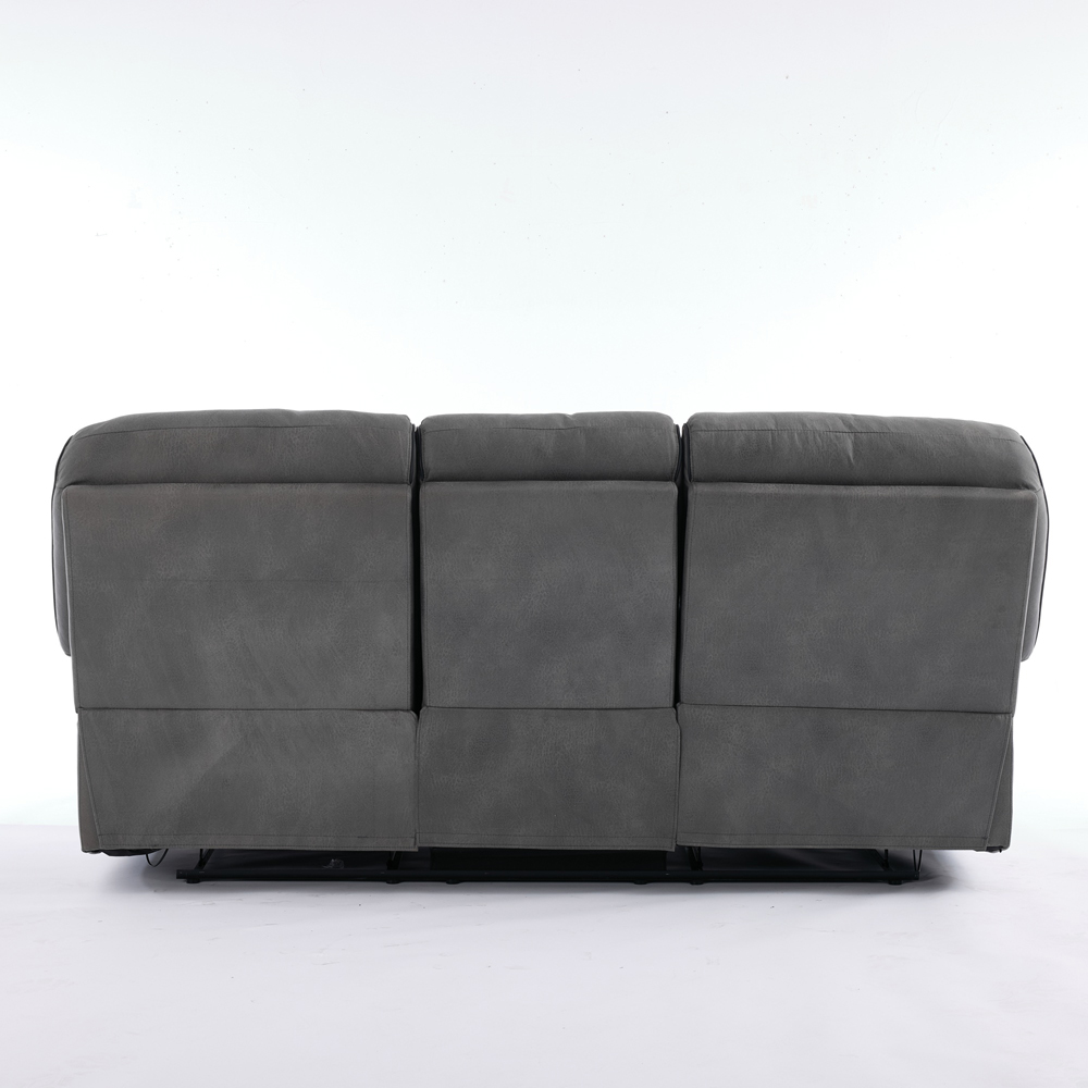 Langham 3 Seater Light Grey Leathaire Manual Recliner Sofa Image 7