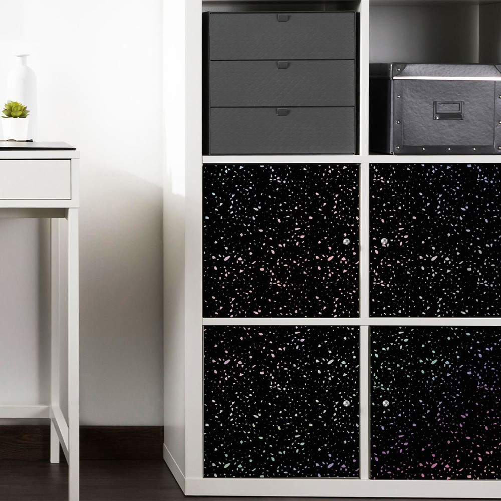 Walplus Terrazzo Glitter Black Holographic Wall Tile Sticker 15 x 15cm 48 Pack Image 2