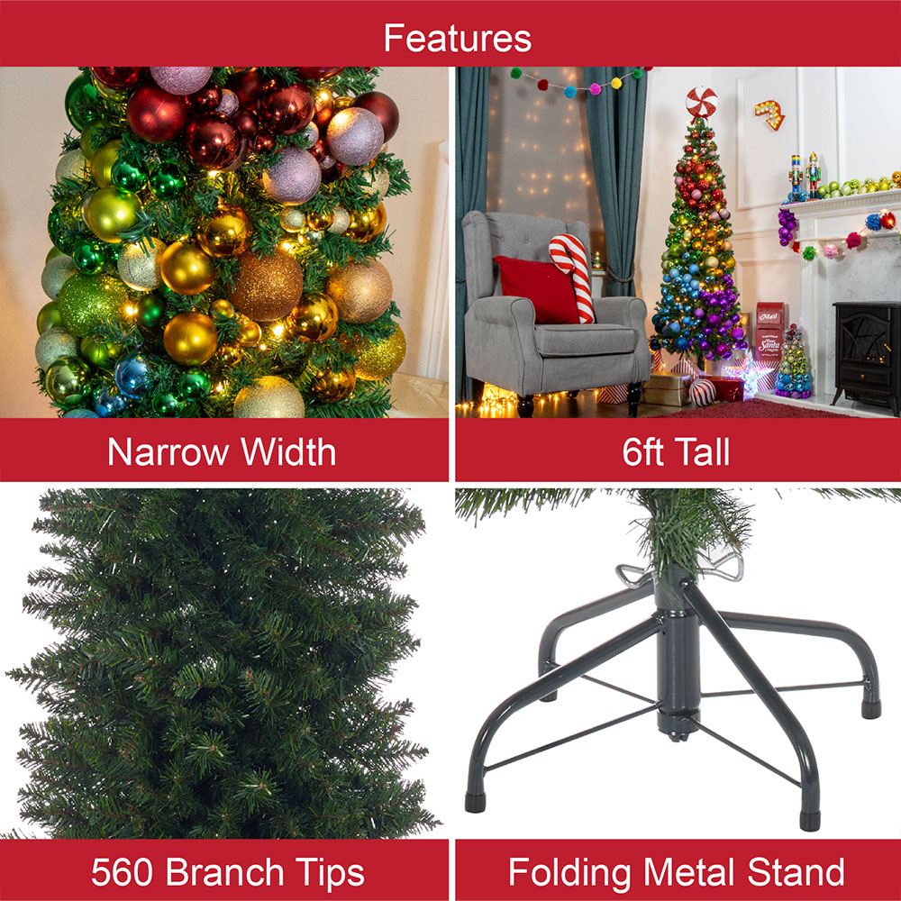The Christmas Workshop Green Slim Line Christmas Tree 6ft Image 5