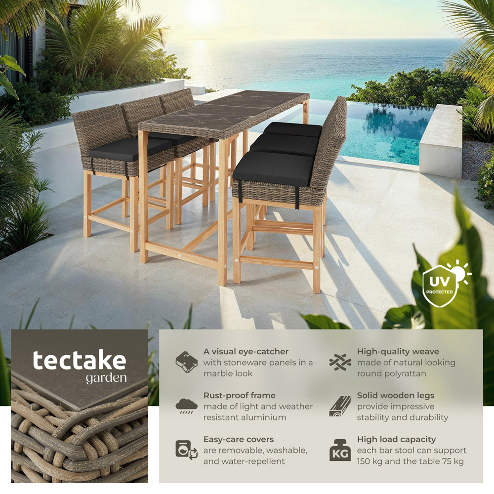tectake Lovas Latina 6 Seater Poly Rattan Garden Bar Dining Table Nature Image 3