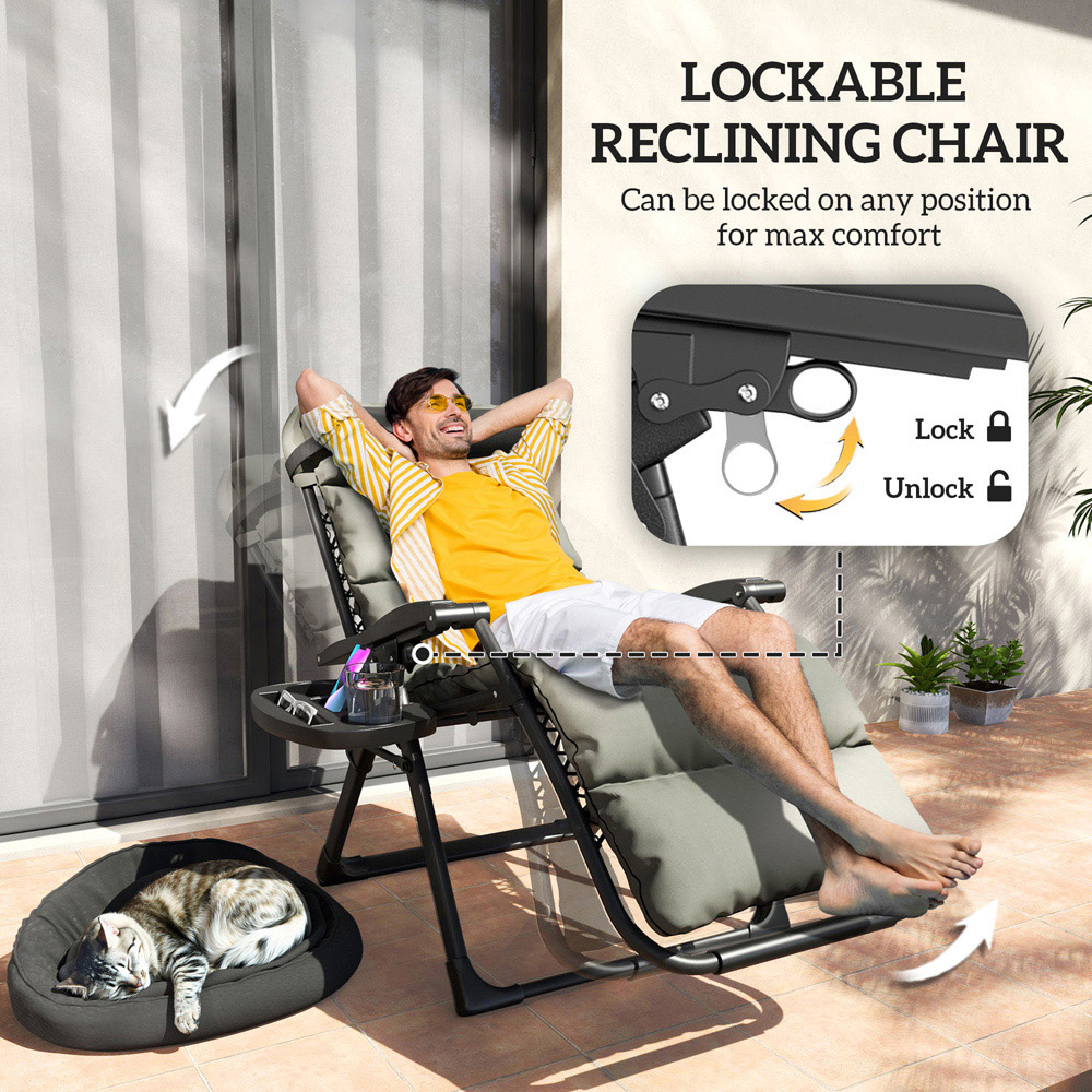Outsunny Grey Zero Gravity Reclining Folding Sun Lounger Set of 2 Image 7