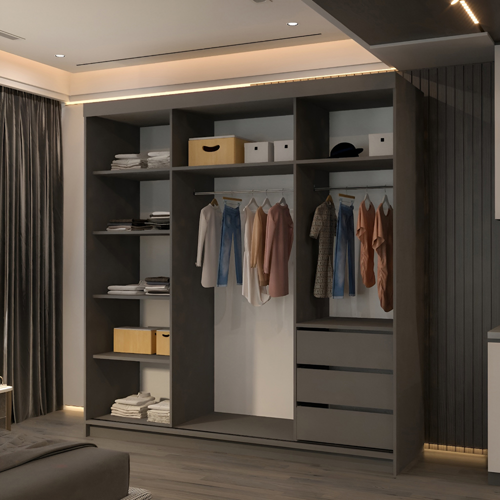 M N Furniture Collian 2 Door Grey Mirrored Sliding Wardrobe 200cm Image 3