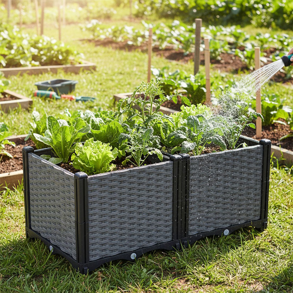 Living and Home Grey and Black Plastic Rattan Look Deep Raised Garden Bed 36 x 80 x 40cm Image 2