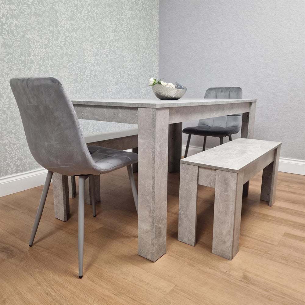 Kosy Koala Rocco 4 Seater Wooden Velvet Dining Bench Set Stone Grey and Grey Image 3