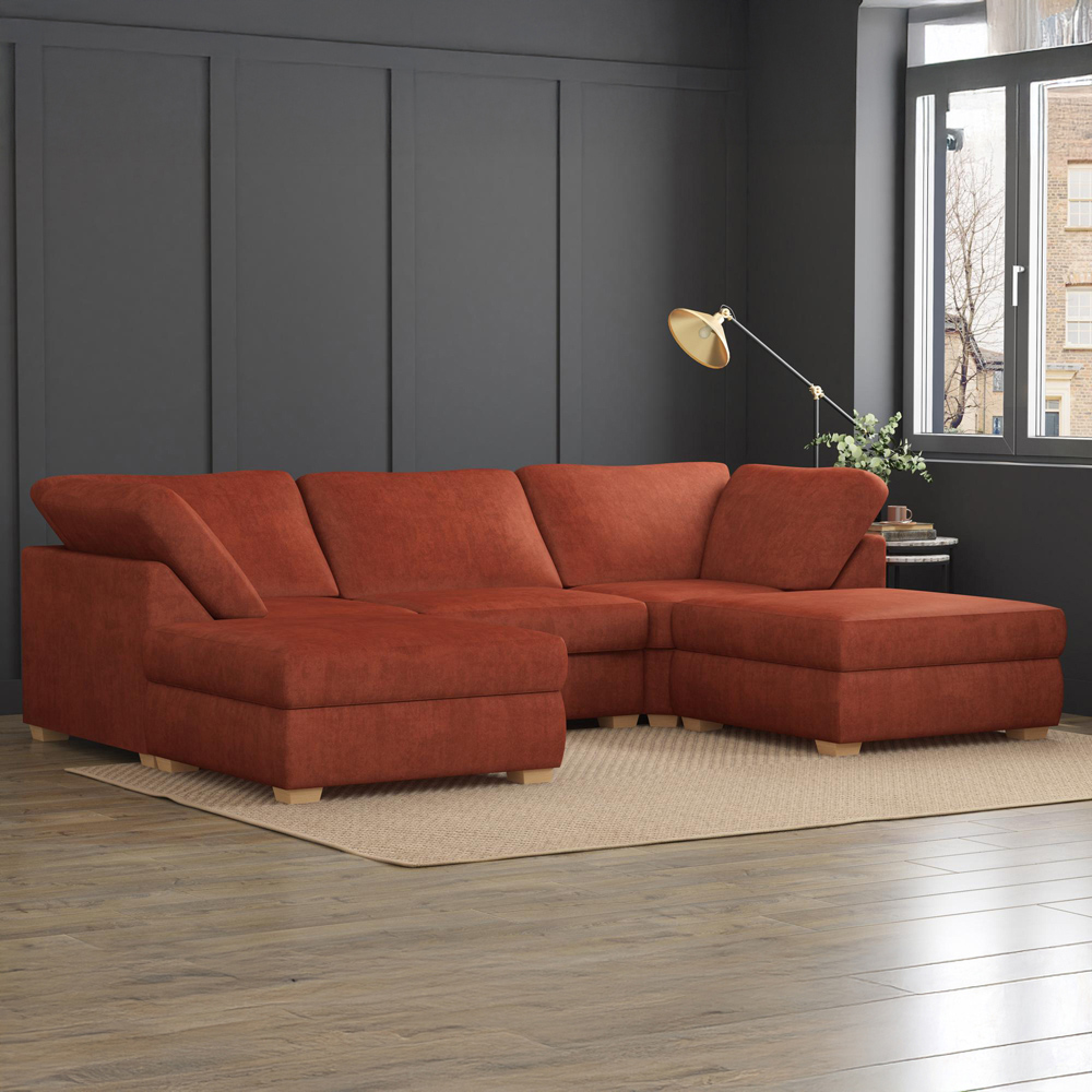 Nestle 5 Seater Marmalade Plush Velvet Fixed Back U-Shape Sofa Image 6