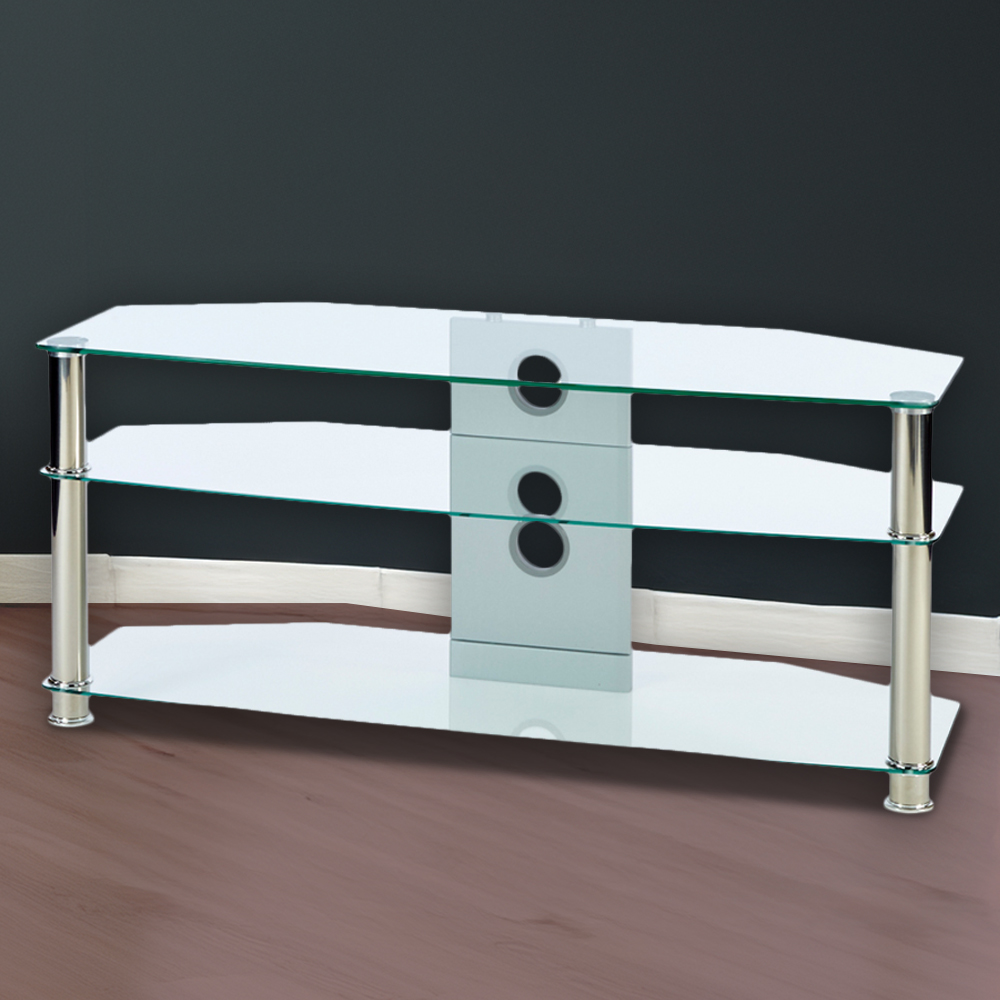 MMT Furniture Designs 2 Shelf Clear Glass Corner TV Unit Image 1