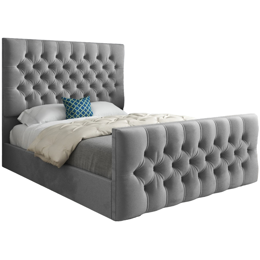 Novara Grey Small Single Velvet Upholstered Bed Frame with Pleated Chesterfield Headboard Image 2