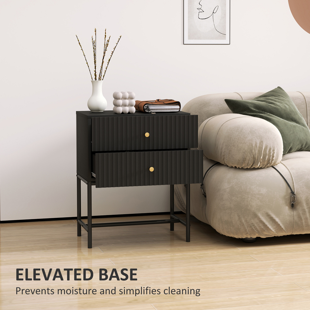 Portland 2 Drawer Black Modern Bedside Table Image 8