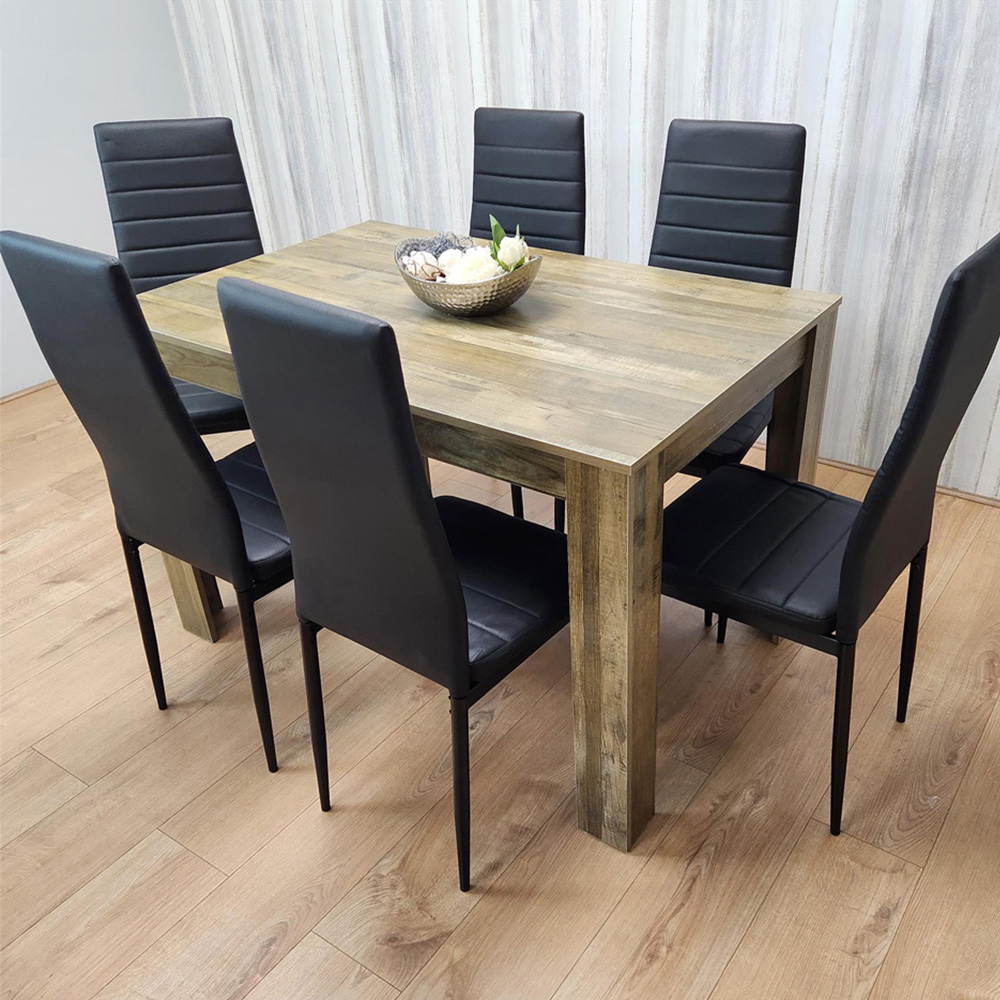 Portland 6 Seater Velvet Dining Set Rustic Effect and Black Image 3