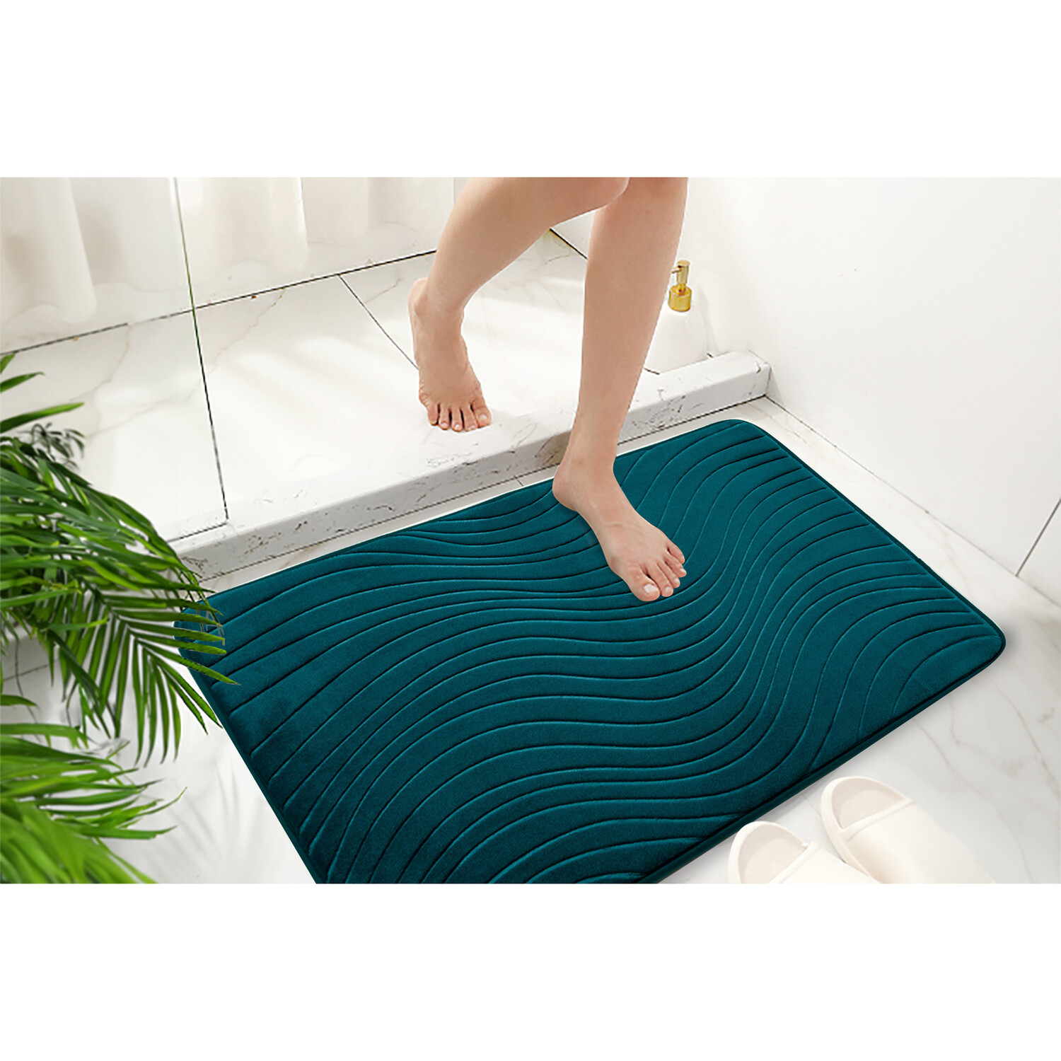 Wave Memory Foam Bath Mat - Teal Image 2