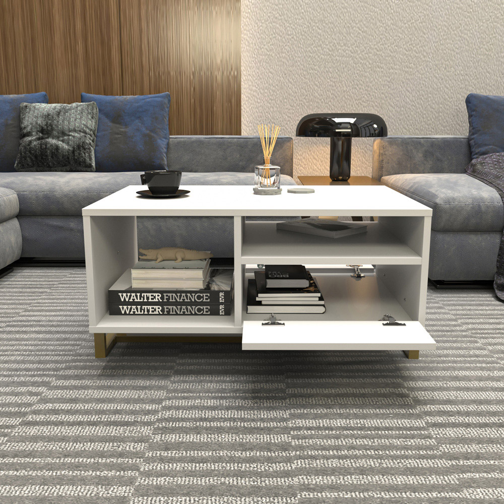 Decorotika Utopie 2 Door 2 Shelf White Modern Coffee Table Image 6