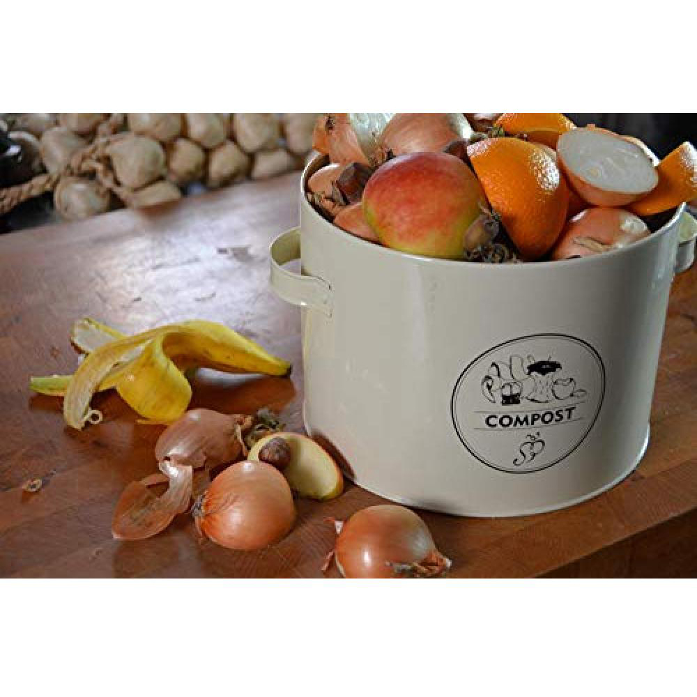 Fallen Fruits Cream Metal Compost Storage Tin with Lid Image 3