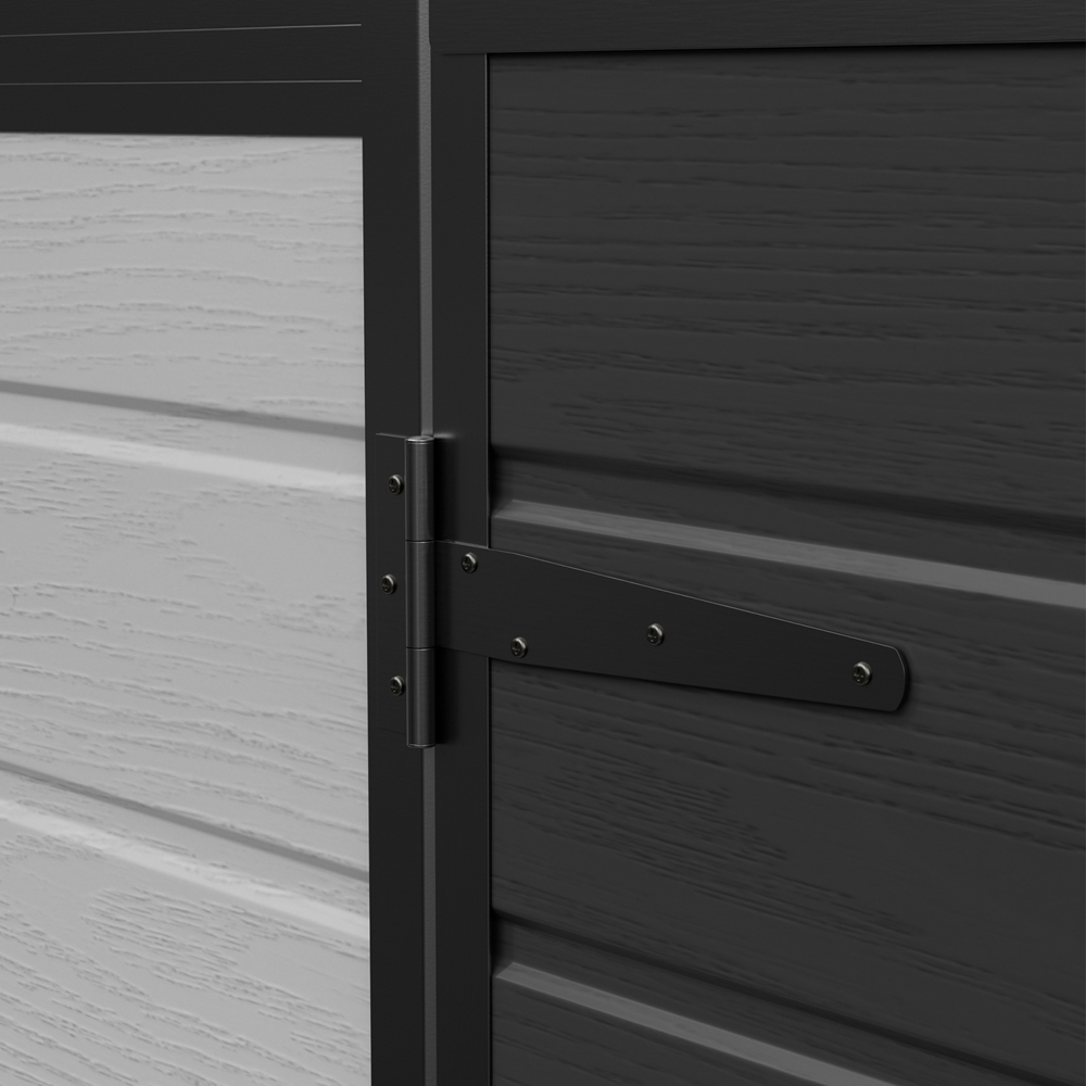 Living and Home 8 x 6ft Smokey Grey and Black Wood Grain Plastic Apex Storage Shed Image 5