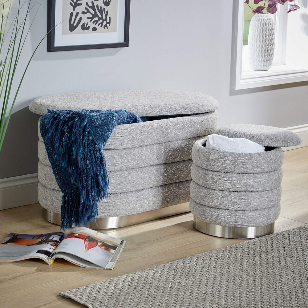 Home Source Cake Grey Boucle Storage Ottoman Set of 2 Image 5