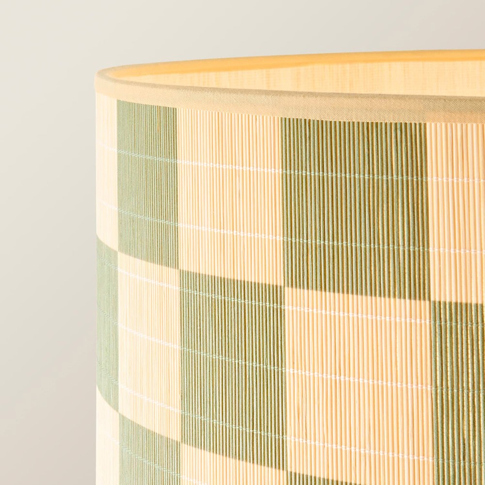 ValueLights Morrigan Mid Wood Tripod Floor Lamp with Green Check Bamboo Shade and Bulb Image 4