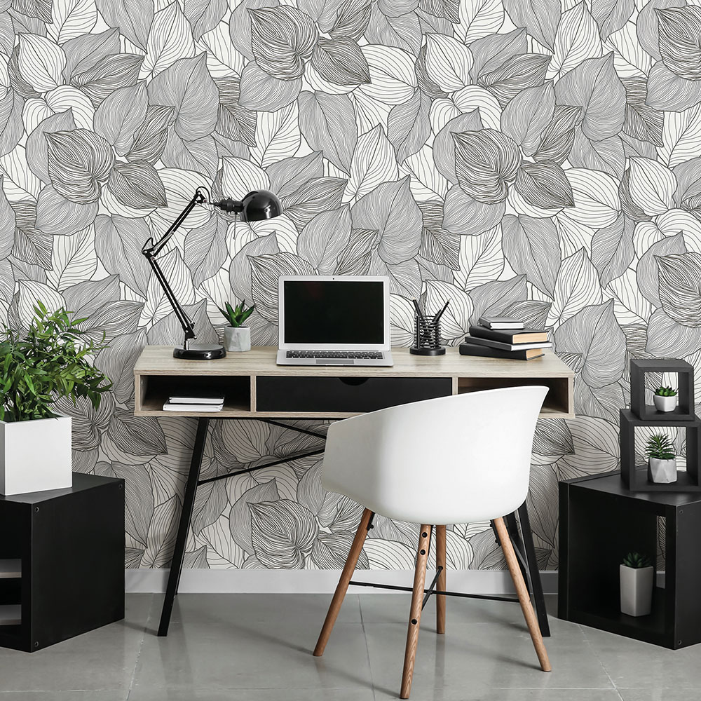 Erismann Banana Leaf Black and White Wallpaper Image 3