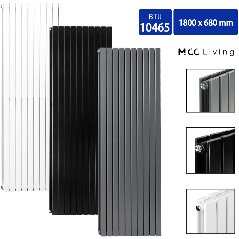 Black 10465 BTU Double Flat Panel Vertical Column Radiator 1800 x 680mm Image 4