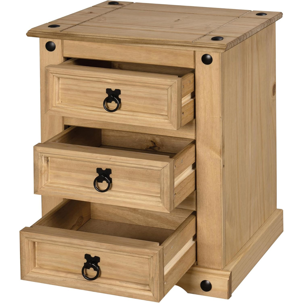 Mews Corona Waxed Pine 3 Drawer Bedside Table Image 2
