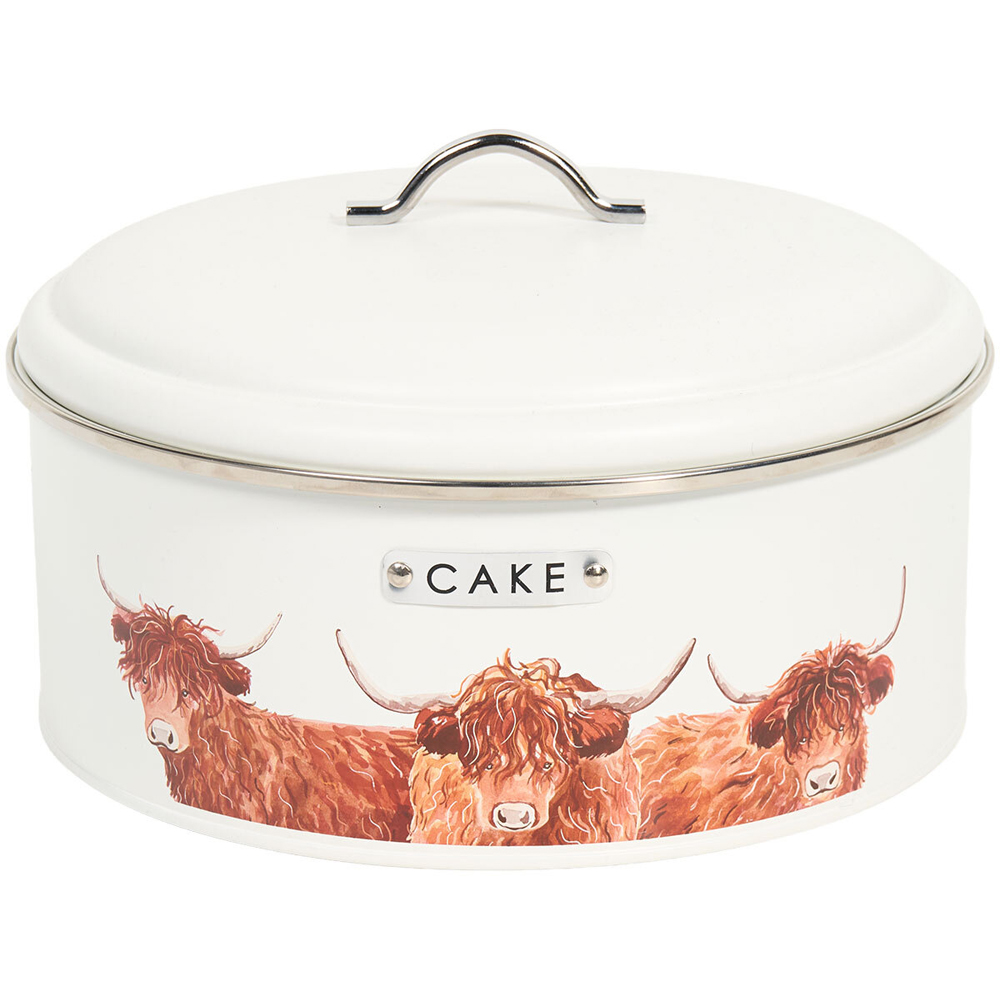 Highland Cow Metal Cake Canister White Image 2