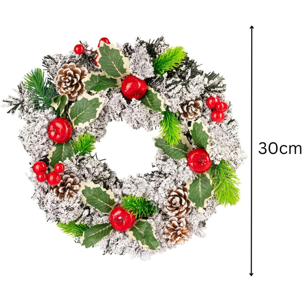 Marco Paul Snow Covered Pine Effect Artificial Christmas Wreath 30cm Image 5