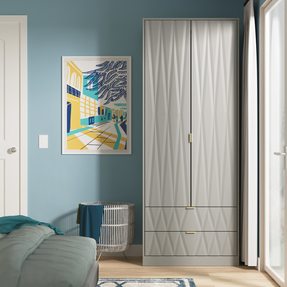 Crowndale Diamond 2 Door 2 Drawer Dusk Grey Tall Wardrobe Ready Assembled Image 8