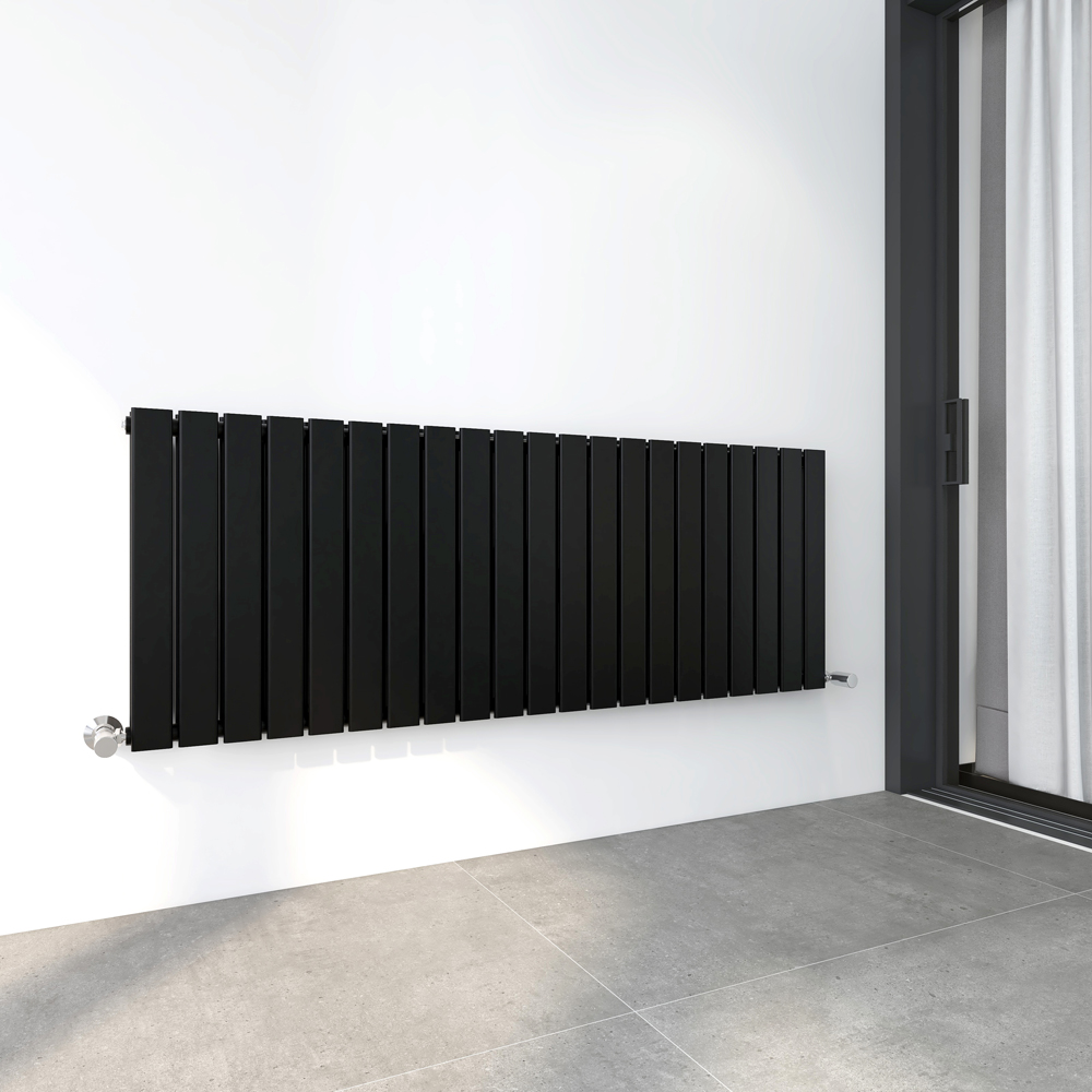 Black 9454 BTU Double Flat Panel Vertical Column Radiator 600 x 1428mm Image 2