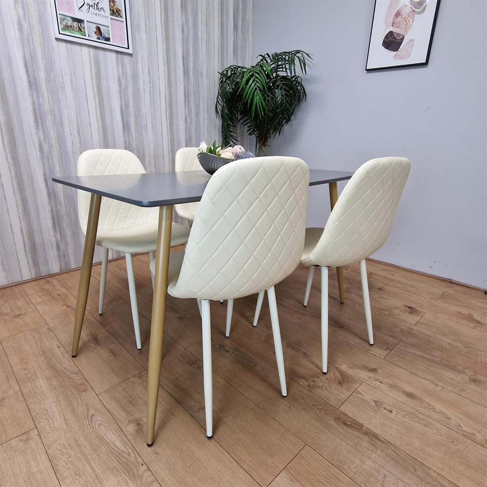 Portland 4 Seater Faux leather Dining Set Grey and Cream Image 4