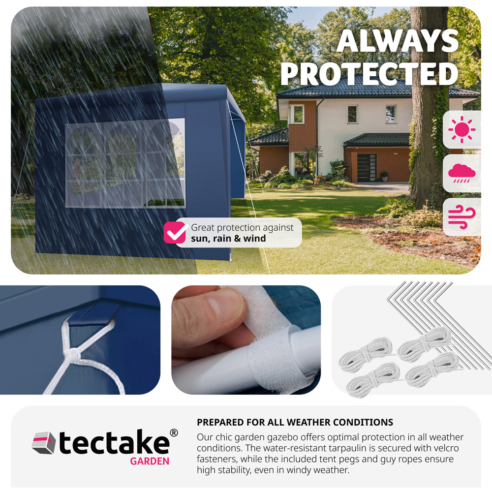 tectake Baraban Blue 3 Side Panel Gazebo Image 4