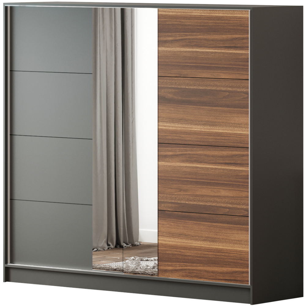 Evu MILANO XL Sliding Door Walnut and Anthracite Mirror Wardrobe Image 2