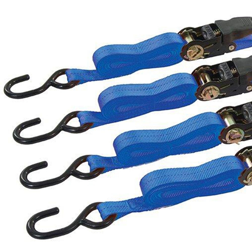 Silverline Rubber Handled Ratchet Tie Down Strap S-Hook 4m x 25mm 4 Pack Image 2