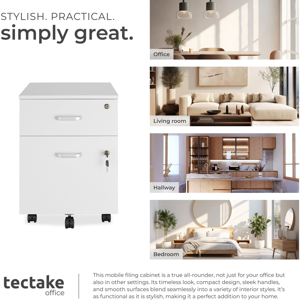 tectake 2 Lockable Drawer White Filing Cabinet Image 7