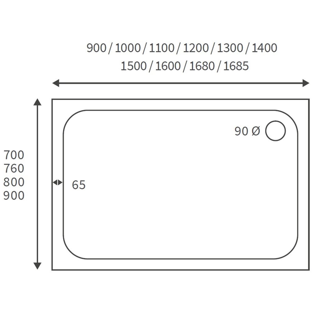 Bathstore Deluxe 45mm White Rectangular Shower Tray with Chrome Waste 1700 x 760mm Image 4
